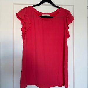 LOFT Pink Flutter Sleeve Ruffled Blouse